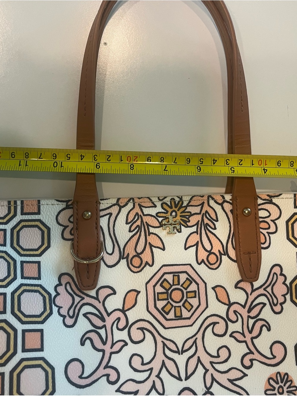 Tory Burch Cream Canvas Floral-Print Tote with Tan Leather Handles - Picture 9 of 15